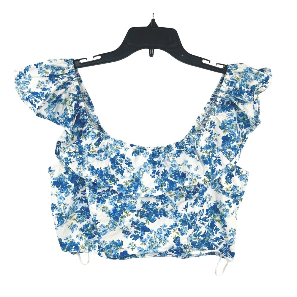 Japna Floral Off Shoulder Ruffled Smocked‎ Crop Top Size XL Cottagecore Coquette